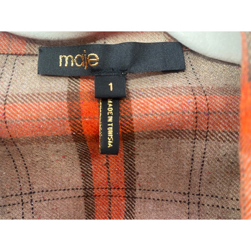 Maje Camel and Orange Plaid Crop Shirt MFPCM00357 Button Down Size 1 Small - Picture 9 of 11